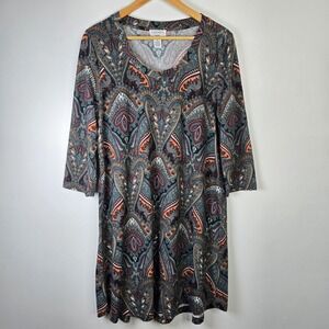 Carmen Marc Valvo Dress Womens XL Paisley Boho Stretch 3/4 Sleeve Casual‎